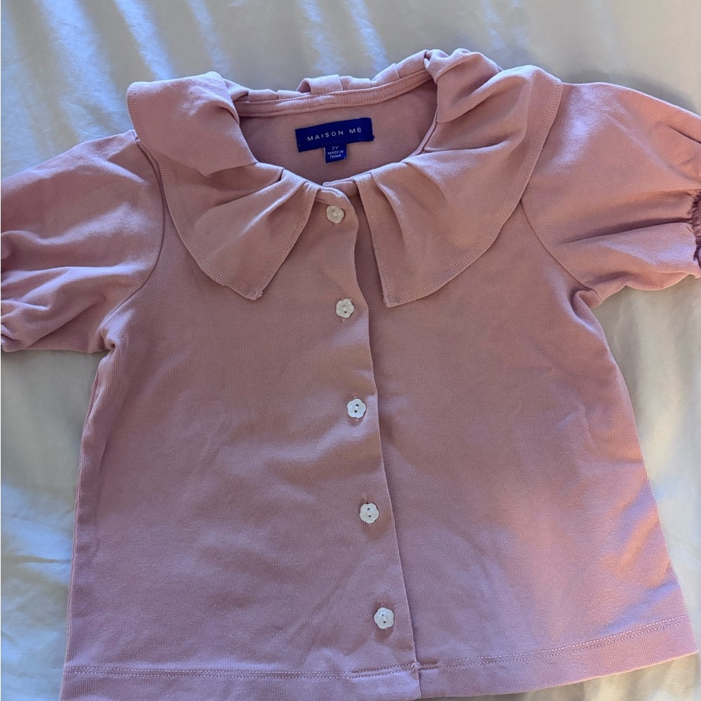 MAISON ME PINK COLLARED SHORT SLEEVE CARDIGAN FLOWER BUTTONS TODDLER GIRLS 2T